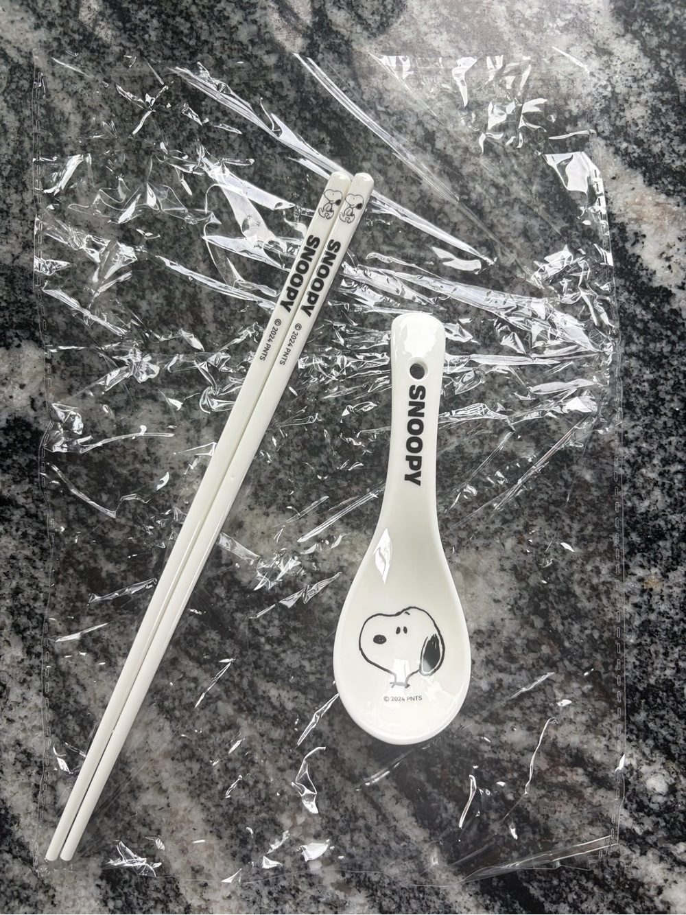 New Peanuts Snoopy Ceramic Spoon & Chopsticks Set 2024 White Black Tableware